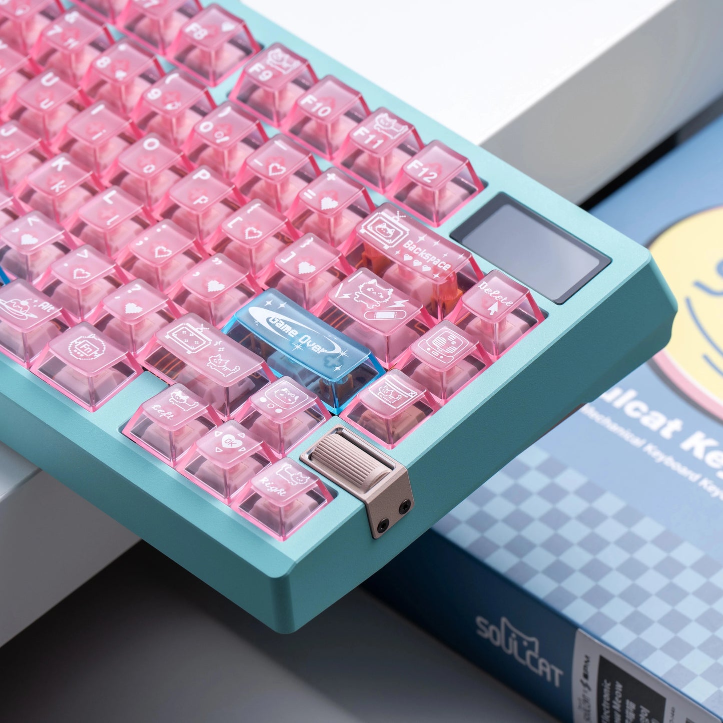 electronic meow meow pc keycaps pink transparent foggy 1.7mm rgb glow cyber cat keyboard setup 2025
