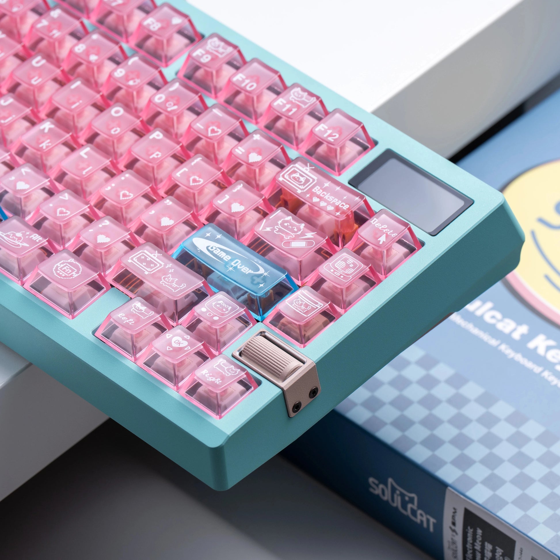 electronic meow meow pc keycaps pink transparent foggy 1.7mm rgb glow cyber cat keyboard setup 2025