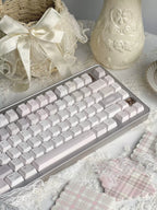 Pink Chestnut Keycap Set – Cute Ribbon & Fluffy Dairy Cherry Profile Dye-Sub PBT Keycaps | Doki Lab