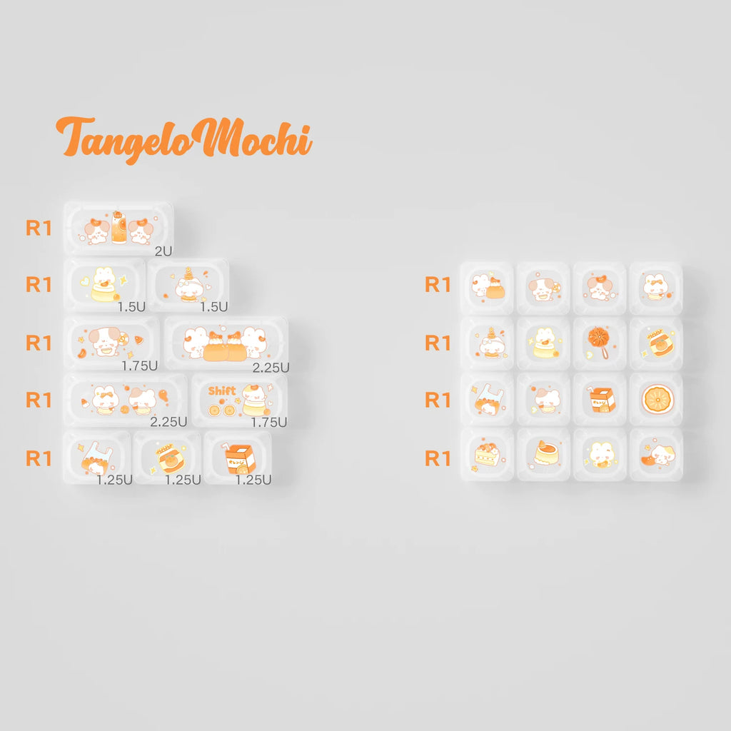 Tangelo Mochi Keycap Set | PBT Dye-Sub Orange Cream Gingham Cute Animal Keycaps | Arktcat x U're