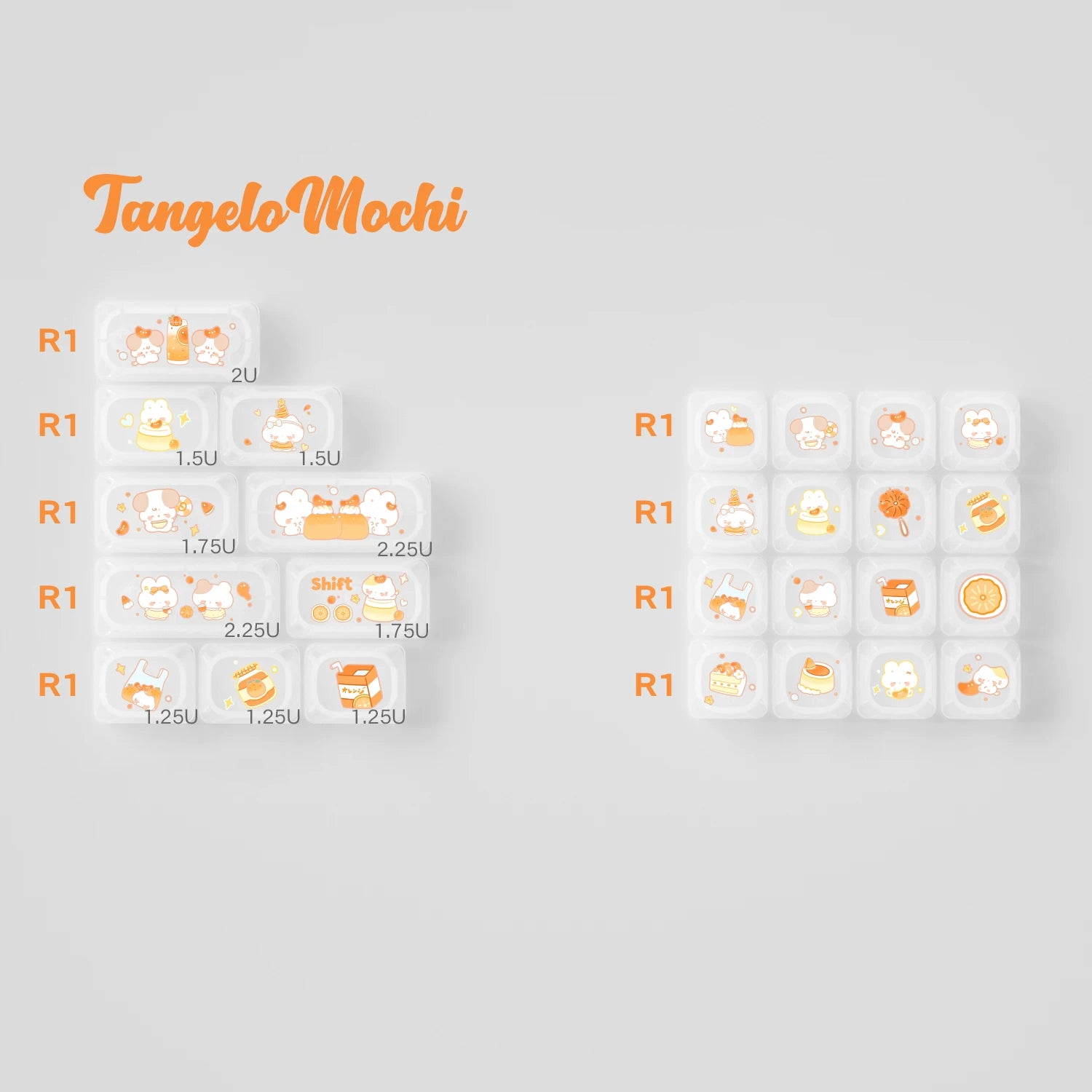 Tangelo Mochi Keycap Set | PBT Dye-Sub Orange Cream Gingham Cute Animal Keycaps | Arktcat x U're