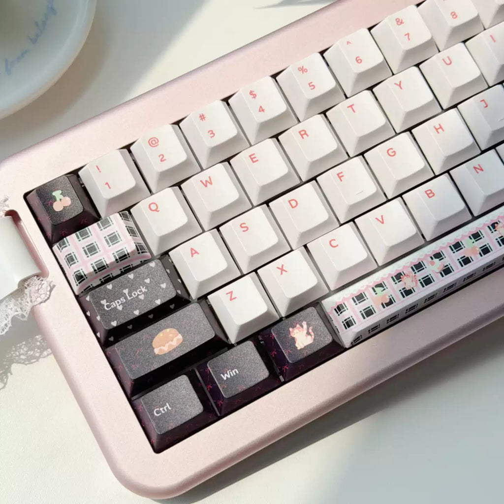 Cute Cat Party Keycap Set – Dark Navy & White PBT Five-Side Dye-Sublimation Keycaps (Cherry Profile)