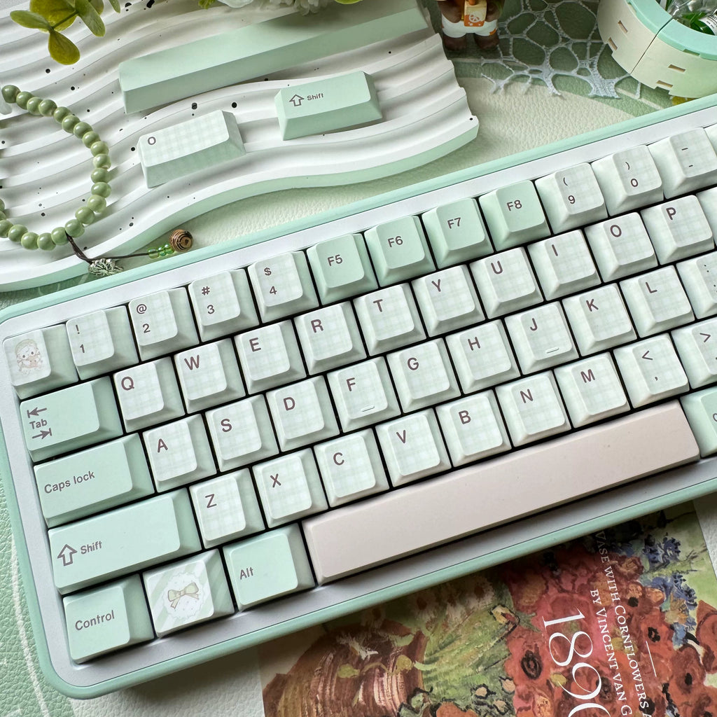 Bear Tea Party Forest Green Keycaps – PBT Dye-Sub Kawaii Set | Arktcat x Keyria Labs
