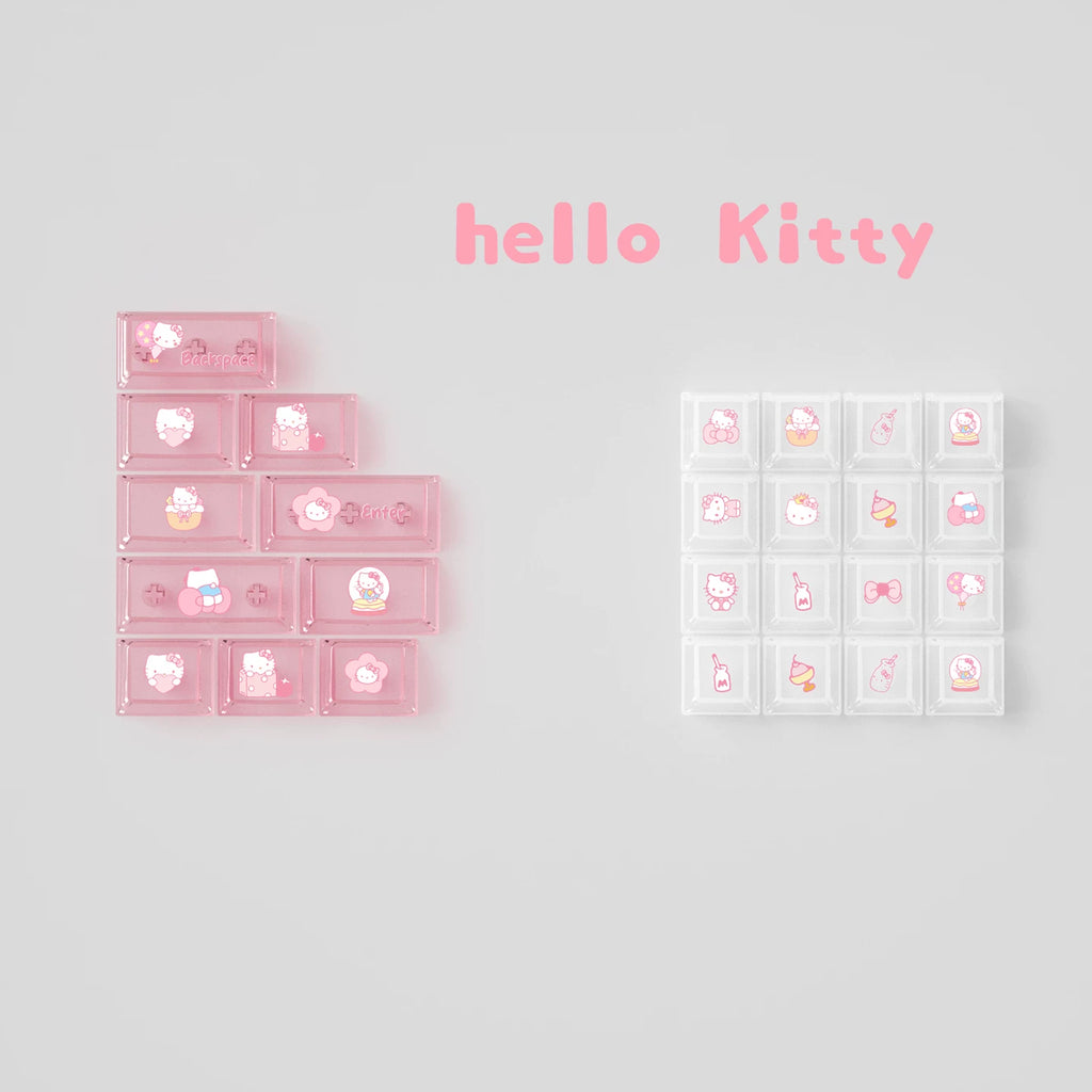 Kawaii Hello Kitty Pastel Pink Keycap Set – PBT Dye-Sublimation & Translucent Frosted PC Novelties (Cherry Profile)