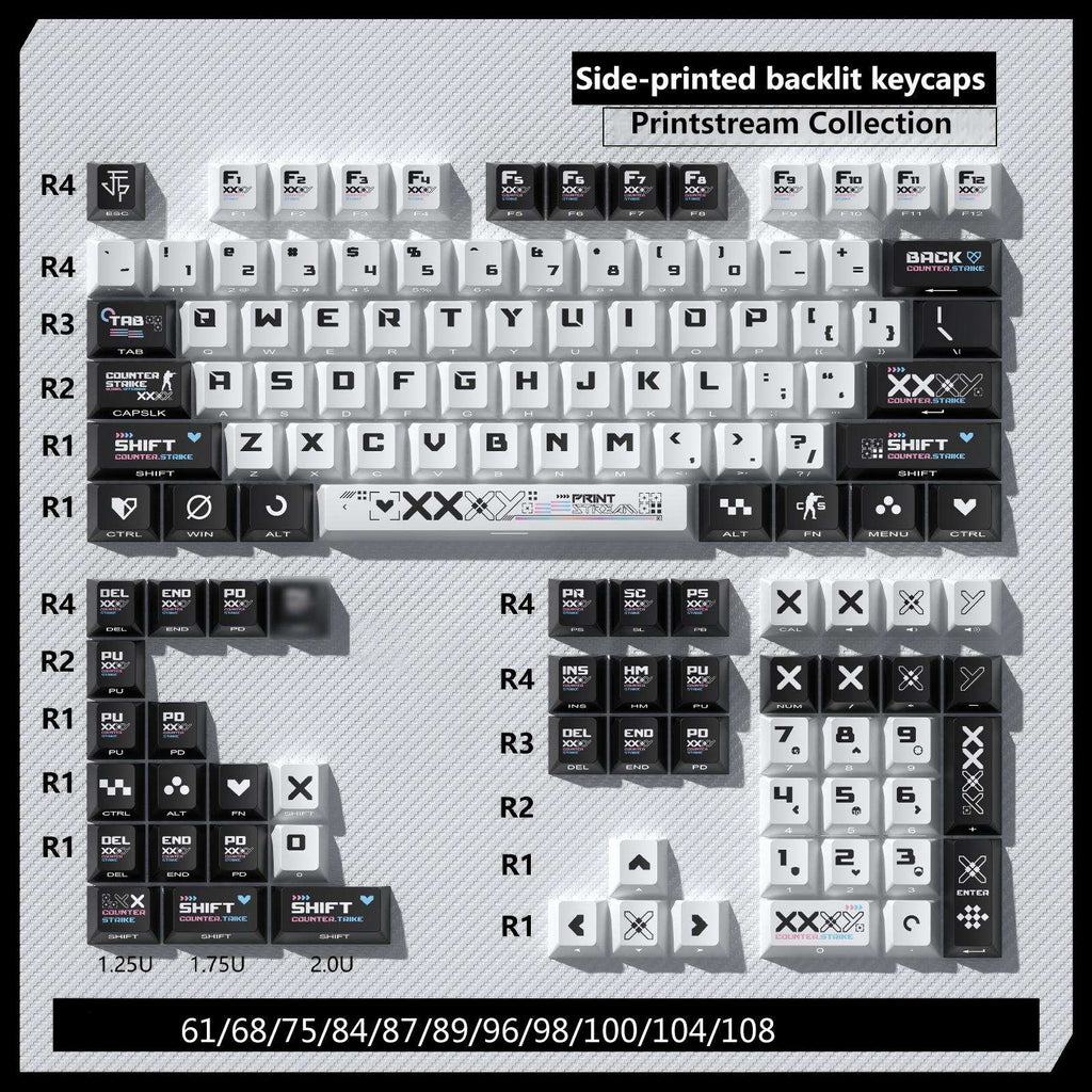Printstream Collection 250-Key Shine-Through PC Keycap Set – Dual-Tone OEM Profile, Full Compatibility for Wooting/ATK/ ROG Azoth Extreme