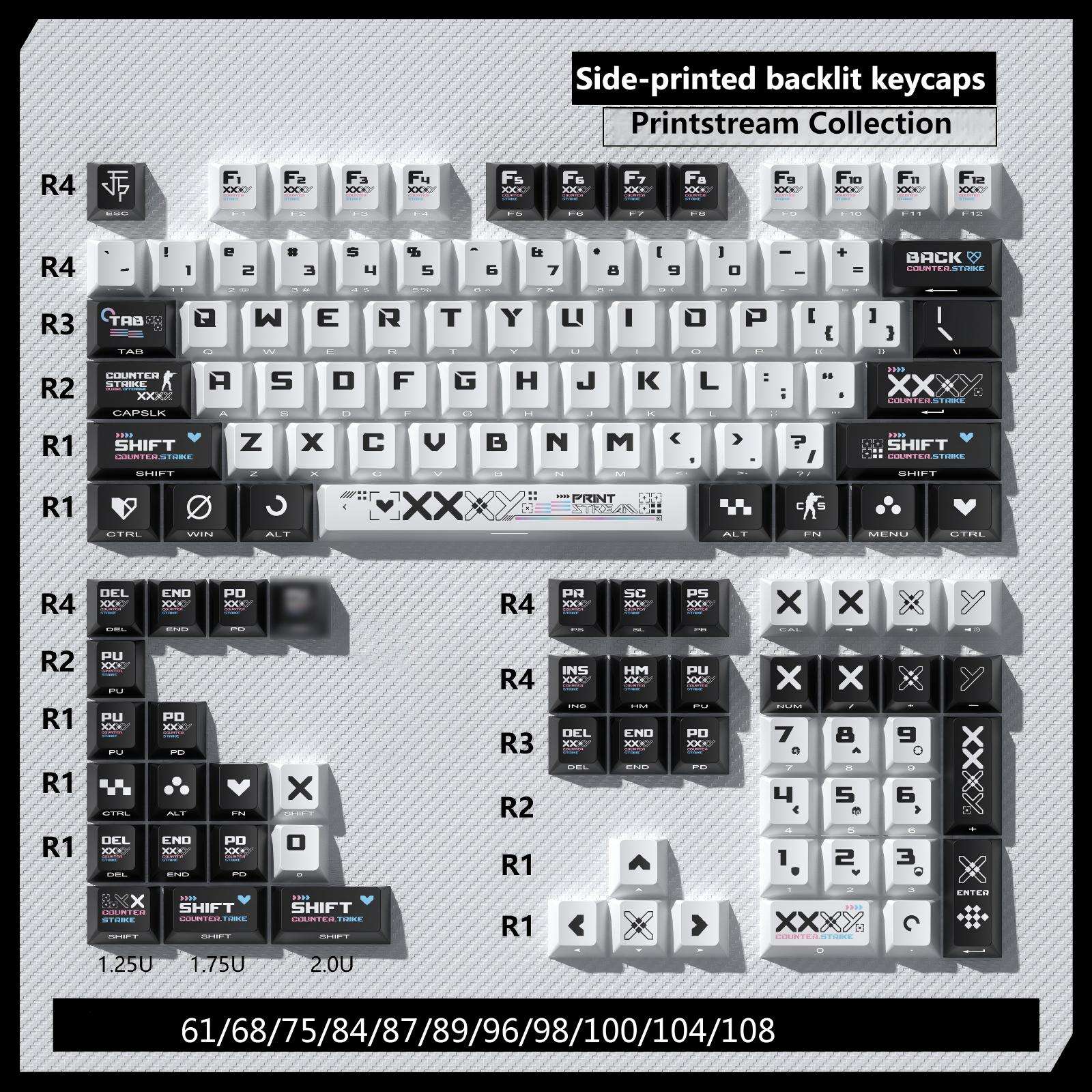Printstream Collection 250-Key Shine-Through PC Keycap Set – Dual-Tone OEM Profile, Full Compatibility for Wooting/ATK/ ROG Azoth Extreme