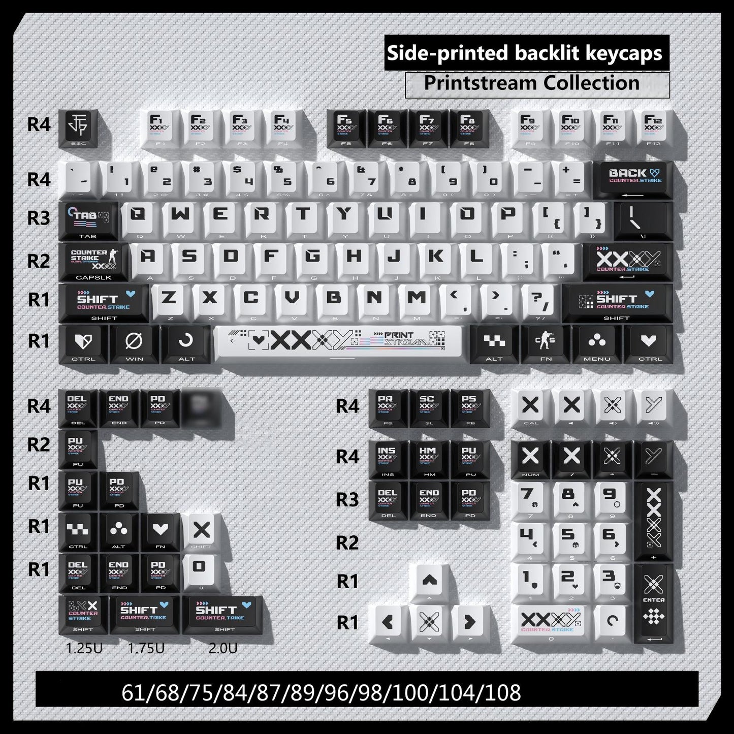 Printstream Collection 250-Key Shine-Through PC Keycap Set – Dual-Tone OEM Profile, Full Compatibility for Wooting/ATK/ ROG Azoth Extreme