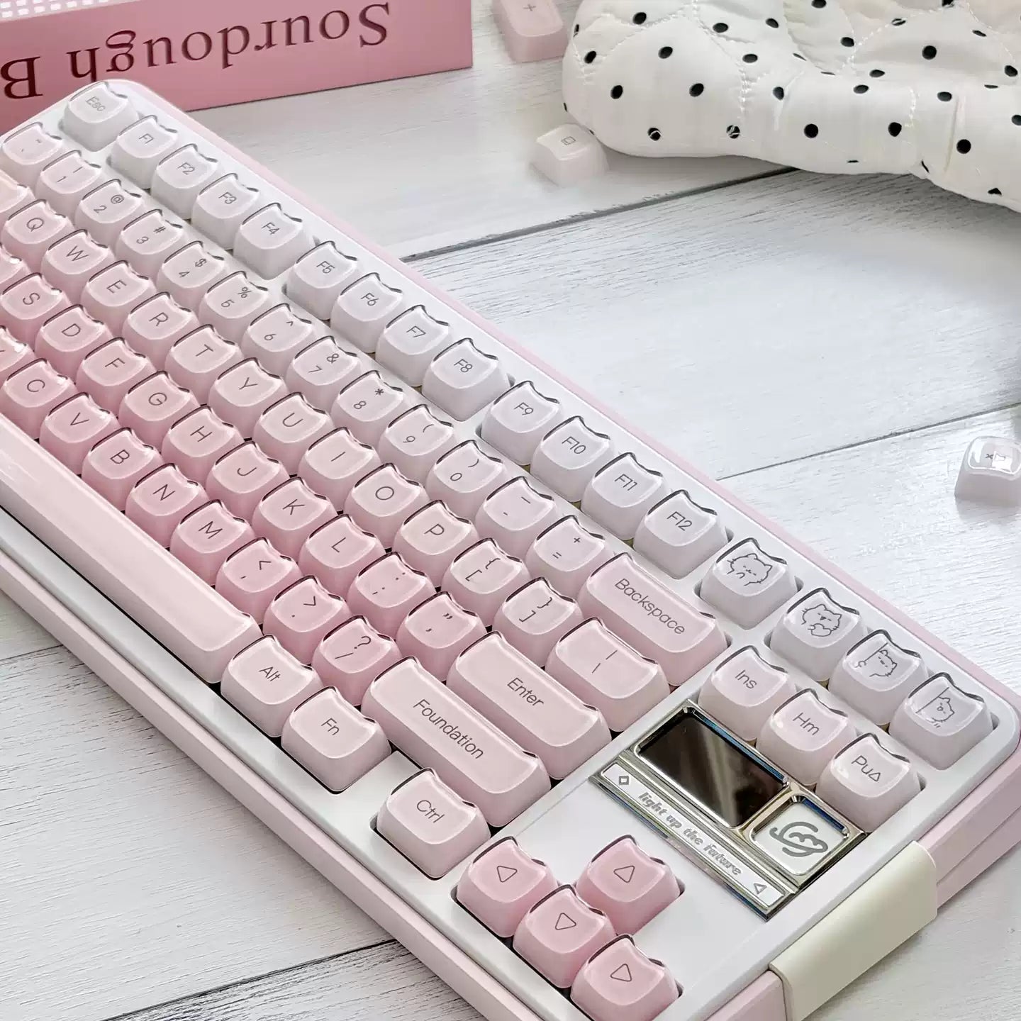 Pink Foundation Jelly Cat Ear Keycap Set – 119-Key Double-Shot ABS & Translucent PC Cute Keycaps (MAO Profile)