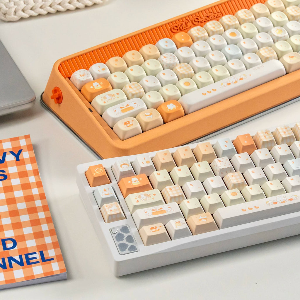 Tangelo Mochi Keycap Set | PBT Dye-Sub Orange Cream Gingham Cute Animal Keycaps | Arktcat x U're
