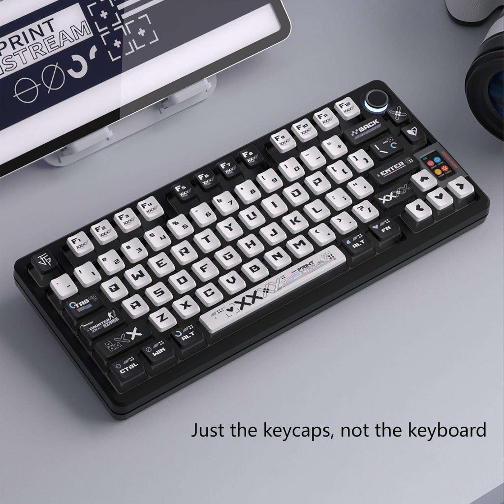 Printstream Collection Keycaps Installed on Mechanical Keyboard – Black and White Design