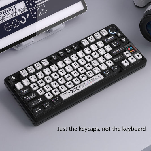 Printstream Collection Keycaps Installed on Mechanical Keyboard – Black and White Design