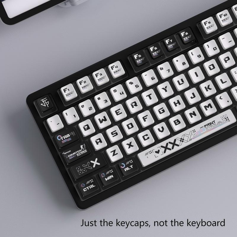 Minimalist FPS Gamer Keycap Set with Black, White, and Futuristic Elements