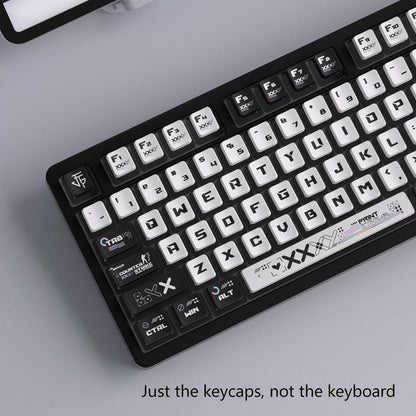 Minimalist FPS Gamer Keycap Set with Black, White, and Futuristic Elements