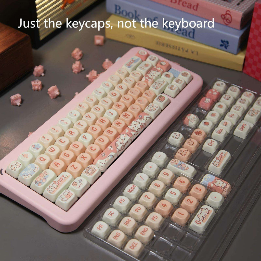 Full Set of Strawberry Cat Keycaps for 75%, 98%, and 104 Layout Keyboards