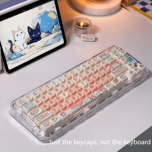 Strawberry Cat Keycap Set on Pink Mechanical Keyboard – MOA Profile