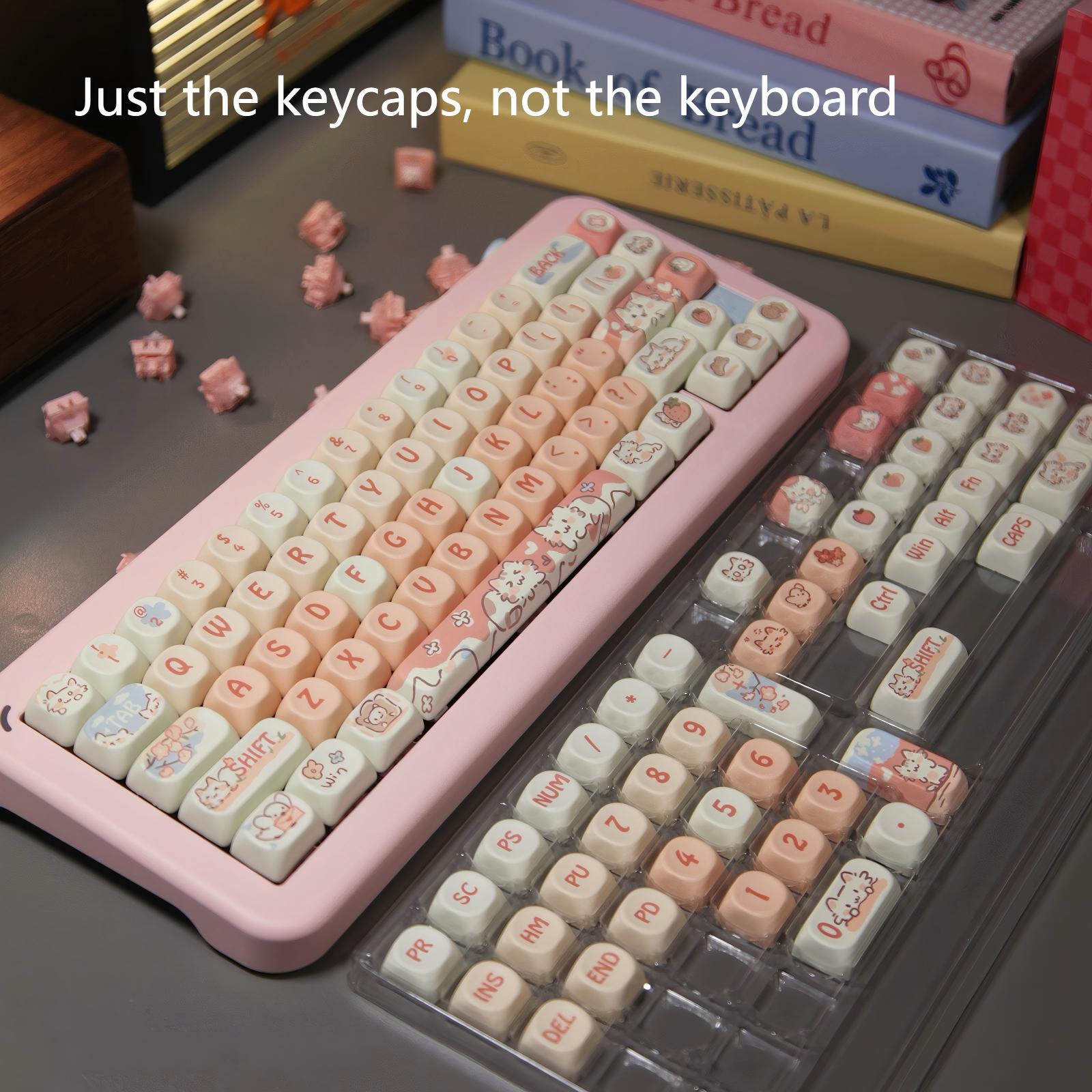 Full Set of Strawberry Cat Keycaps for 75%, 98%, and 104 Layout Keyboards