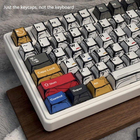 Comic Style Keycap Set in Bright Colorful Design on Mechanical Keyboard