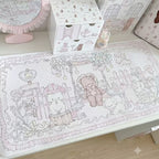 Strawberry Tea Party Desk Mat | Kawaii Lace Mouse Pad PU Leather Waterproof Extra Large Desk Pad for Office & Home