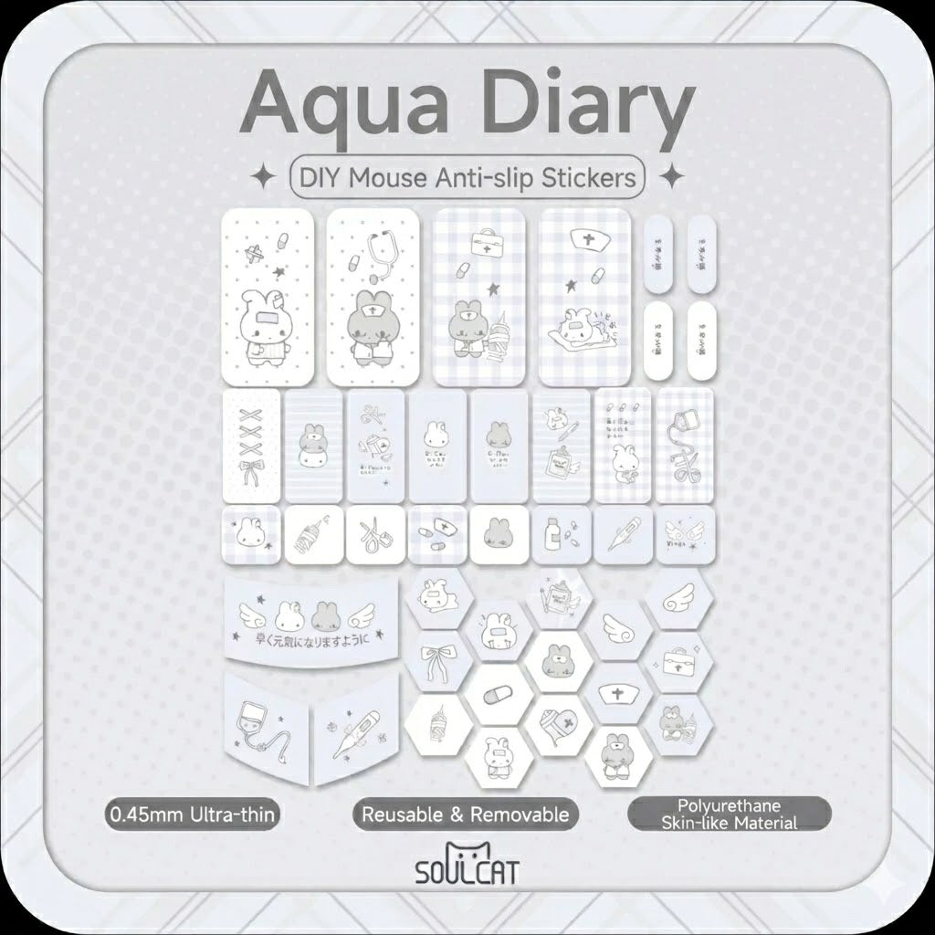 Aqua Diary Mouse Grip Tape | Cute Nurse Bunny Anti-Slip Sticker | Arktcat x Soulcat