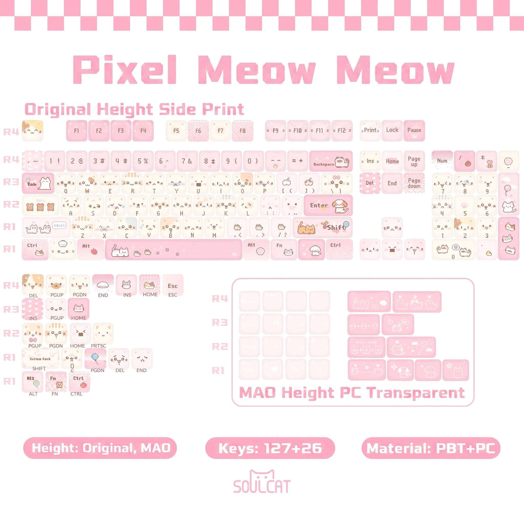 Pixel Meow Meow Keycaps –Cherry Profile PBT + PC | ARKTCAT x SOULCAT
