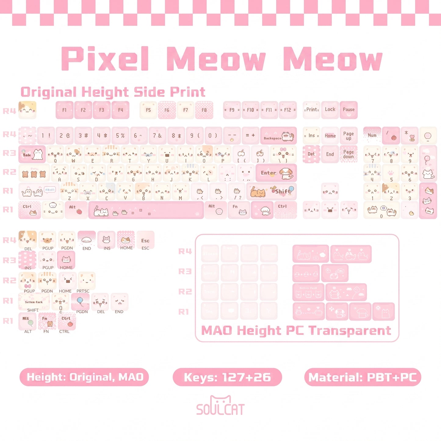 Pixel Meow Meow Keycaps –Cherry Profile PBT + PC | ARKTCAT x SOULCAT