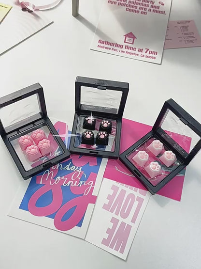 Cute Silicone Cat Paw Keycaps – 4PCS Set | Kawaii Decorative Keycap | Pink & Black Paws | Cross Stem (MX) Compatible