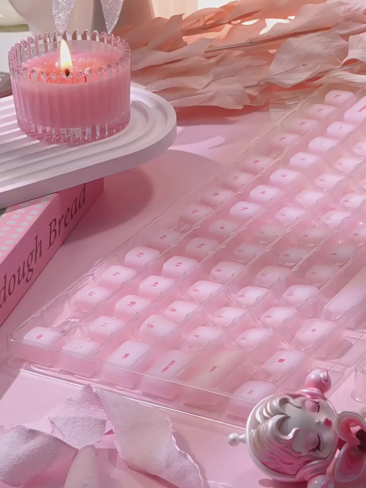 Side view of 113-key silicone keycap set showing translucent pudding style