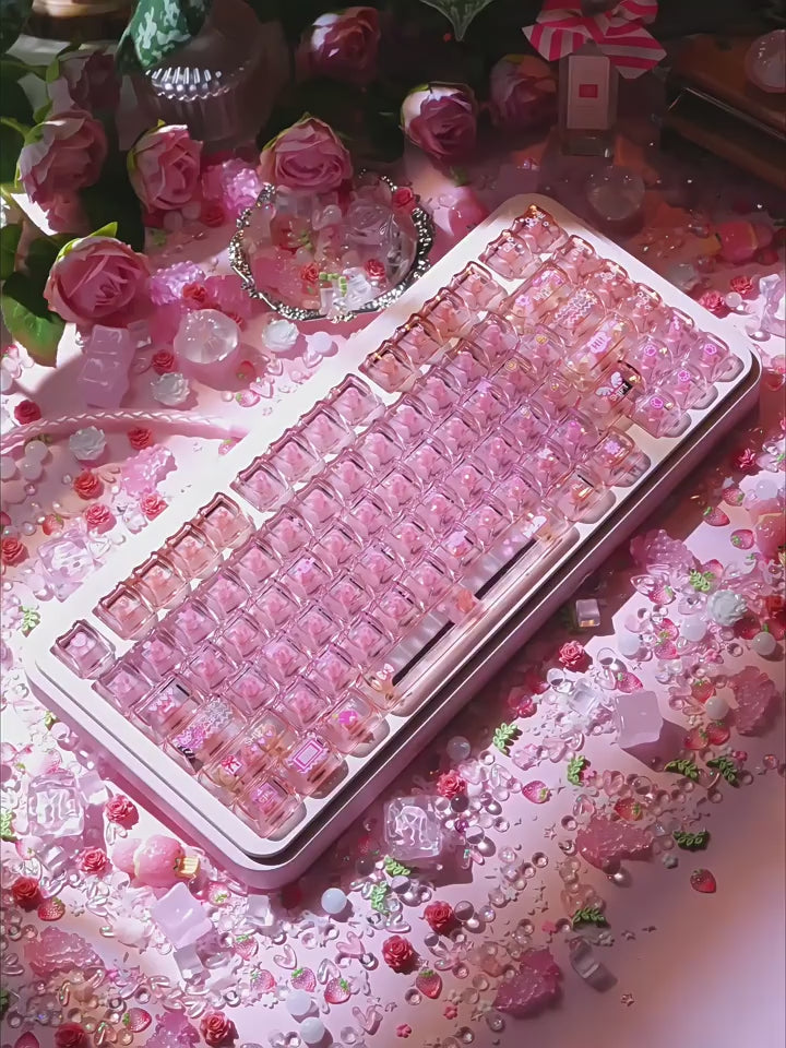 Electronic Cat Keycap Set | MAO Profile Transparent Pink PC Keycaps