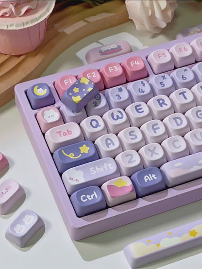 Moonlight Bunny Keycap Set – 142 Keys Pastel PBT Dye-Sublimated Keycaps for Mechanical Keyboards