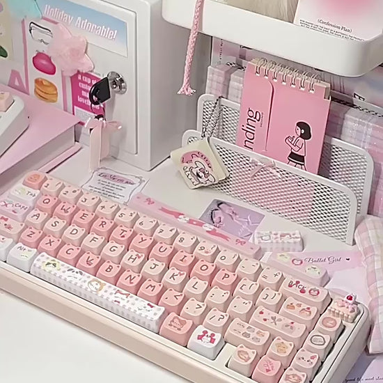 Full keyboard layout with adorable cat artisan-style keycaps