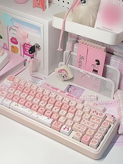 Full keyboard layout with adorable cat artisan-style keycaps