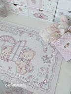 Baby Bunny & Bear Desk Mat | Cute Nursery-Style PU Leather Waterproof Desk Pad for Office & Home