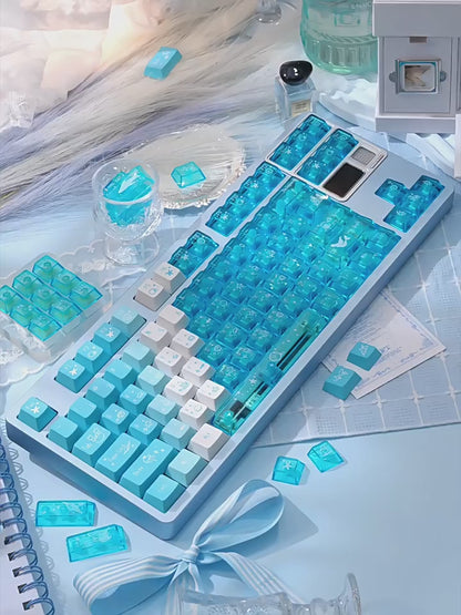 ArkTcat x Maorbeng PBT + PC Dual-Color Transparent Keycap Set – Cute Pastel Mechanical Keyboard Keycaps