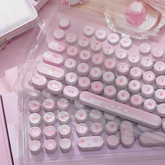 Mechanical keyboard with NOG profile White Peach Milk pink cute keycaps installed