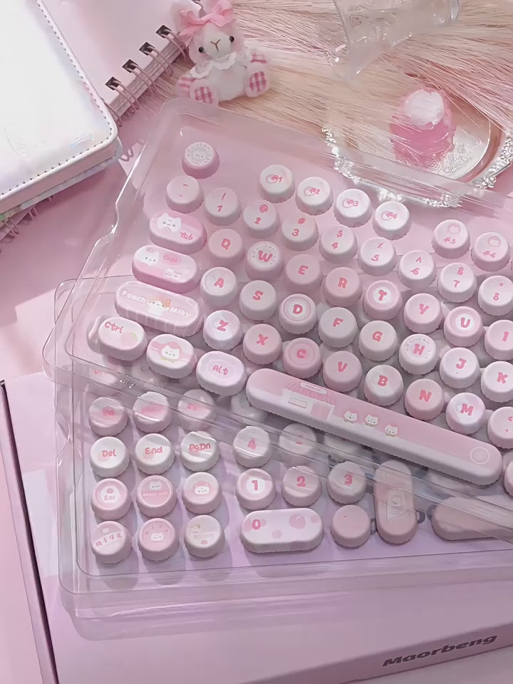 Mechanical keyboard with NOG profile White Peach Milk pink cute keycaps installed