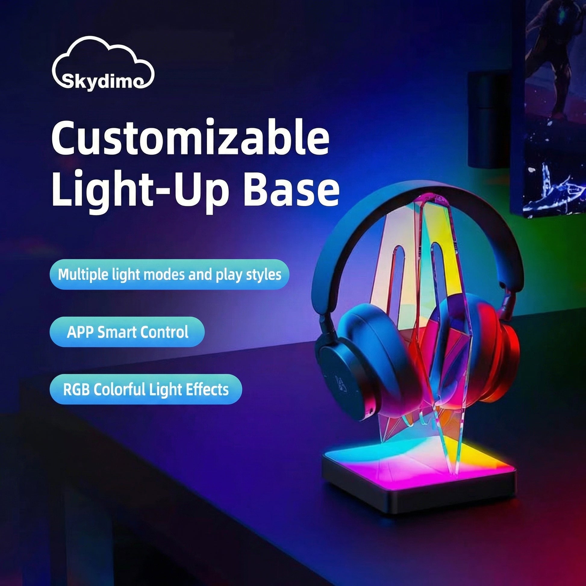 RGB Headphone Stand & Game Controller Stand Set - Dual Use for Gaming Desk Setup