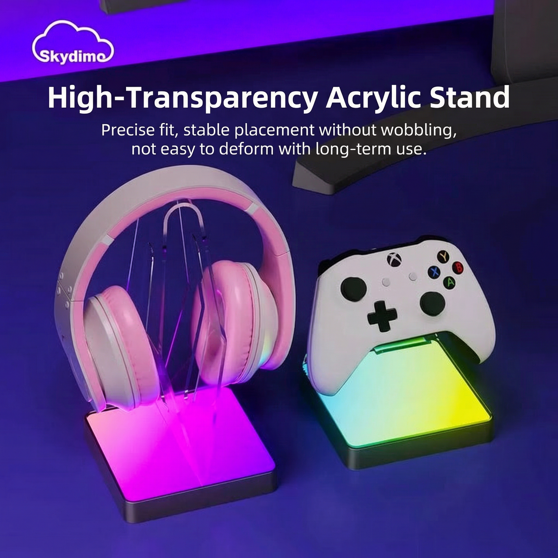  RGB Headphone Stand with One-Click Mode Switching - Purple LED Light Base for Gaming Headsets