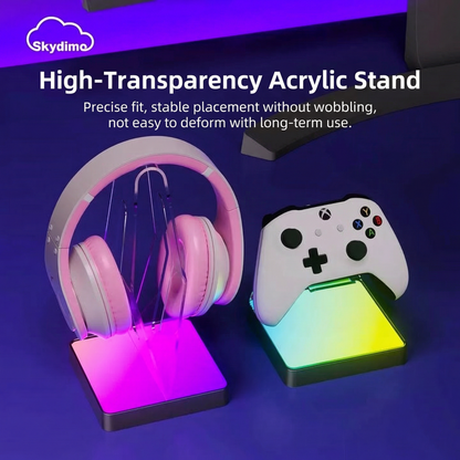  RGB Headphone Stand with One-Click Mode Switching - Purple LED Light Base for Gaming Headsets